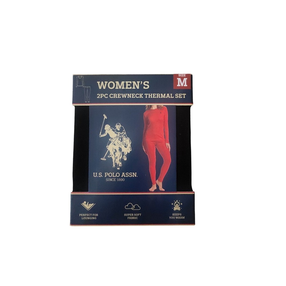 US Polo‎ Assn Womens 2PC Crewneck Thermal Set Black Size Medium Long Sleeve New